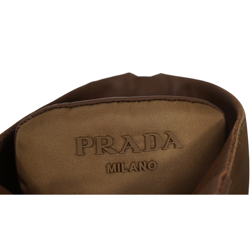 37 NEW $1,990 PRADA Tobacco Re-Nylon Metal Triangle Logo 50mm TALL COMBAT BOOTS