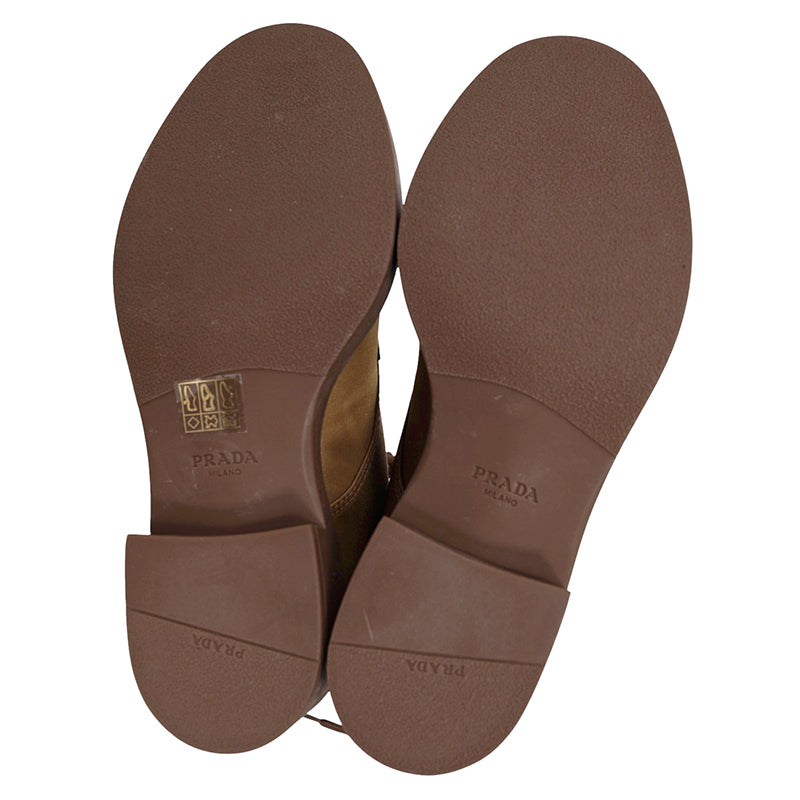 37 NEW $1,990 PRADA Tobacco Re-Nylon Metal Triangle Logo 50mm TALL COMBAT BOOTS