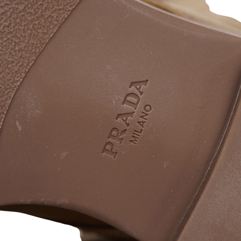 37 NEW $1,990 PRADA Tobacco Re-Nylon Metal Triangle Logo 50mm TALL COMBAT BOOTS