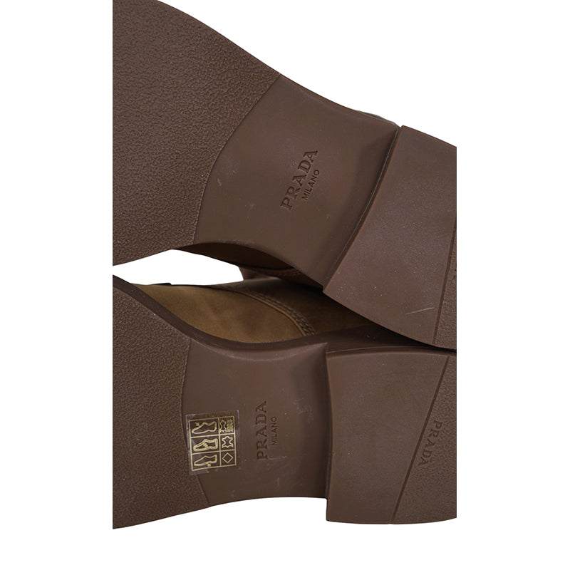 37 NEW $1,990 PRADA Tobacco Re-Nylon Metal Triangle Logo 50mm TALL COMBAT BOOTS