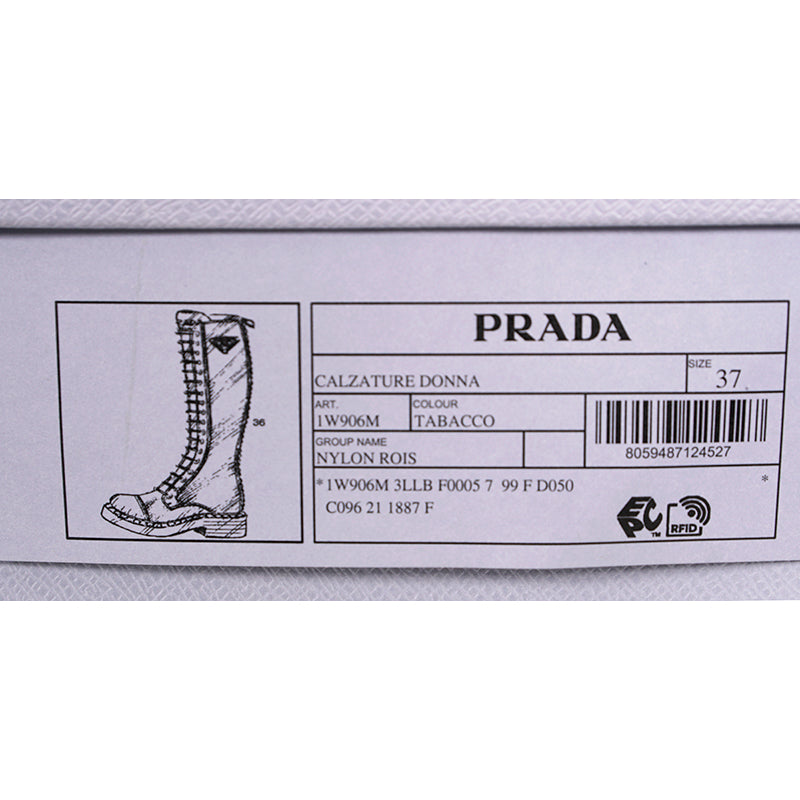 37 NEW $1,990 PRADA Tobacco Re-Nylon Metal Triangle Logo 50mm TALL COMBAT BOOTS