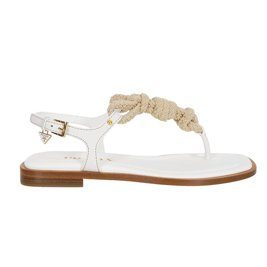 36.5/37 NEW $1050 PRADA White Leather NAUTICAL ROPE LOGO CHARM Thong SANDALS 7 NIB