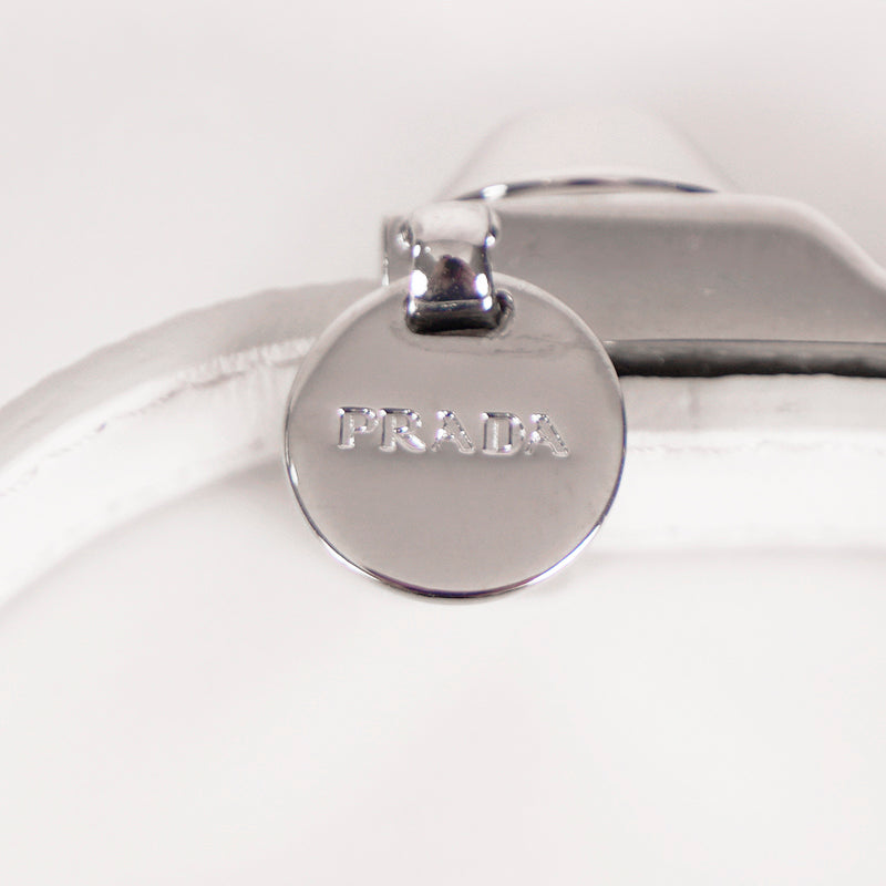 NEW $650 PRADA Woman White Saffiano Leather Stud Accent LOGO Charm BRACELET NIB