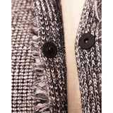 sz 40/46 NEW $1470 PRADA Black White Gray TWEED KNIT Wool Blend Sweater CARDIGAN L