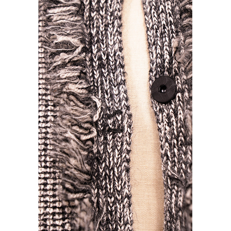sz 40/46 NEW $1470 PRADA Black White Gray TWEED KNIT Wool Blend Sweater CARDIGAN L