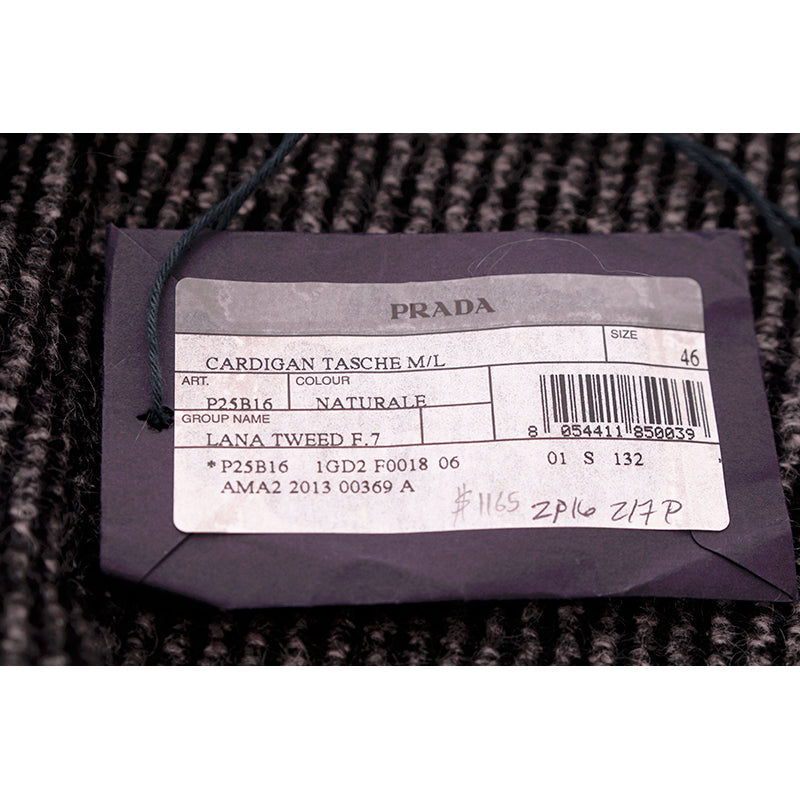 sz 40/46 NEW $1470 PRADA Black White Gray TWEED KNIT Wool Blend Sweater CARDIGAN L