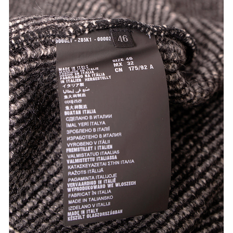 sz 40/46 NEW $1470 PRADA Black White Gray TWEED KNIT Wool Blend Sweater CARDIGAN L