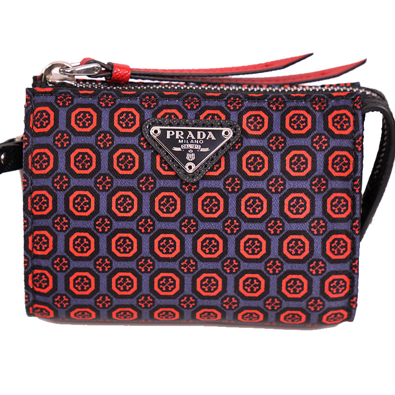 NEW $650 PRADA Red Gray NYLON Saffiano Key Chain Trick BAG CHARM Zip POUCH NIB