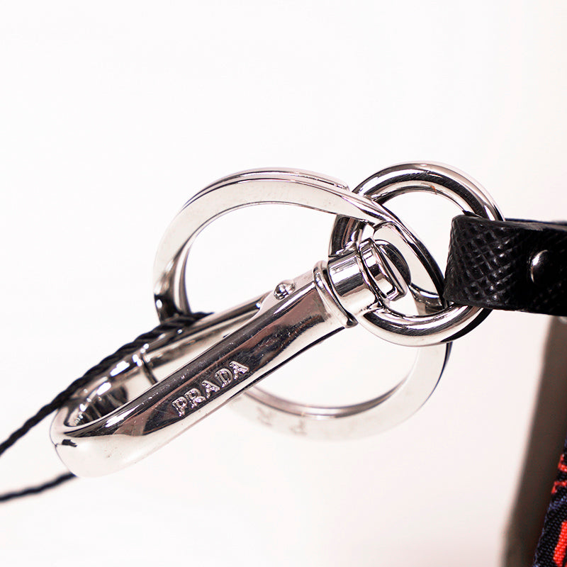 NEW $650 PRADA Red Gray NYLON Saffiano Key Chain Trick BAG CHARM Zip POUCH NIB