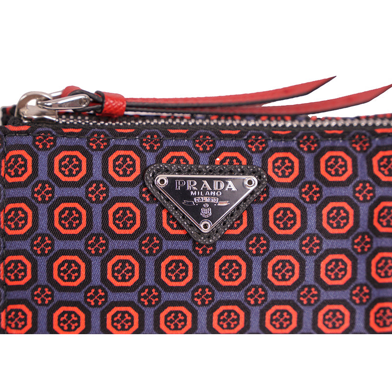NEW $650 PRADA Red Gray NYLON Saffiano Key Chain Trick BAG CHARM Zip POUCH NIB