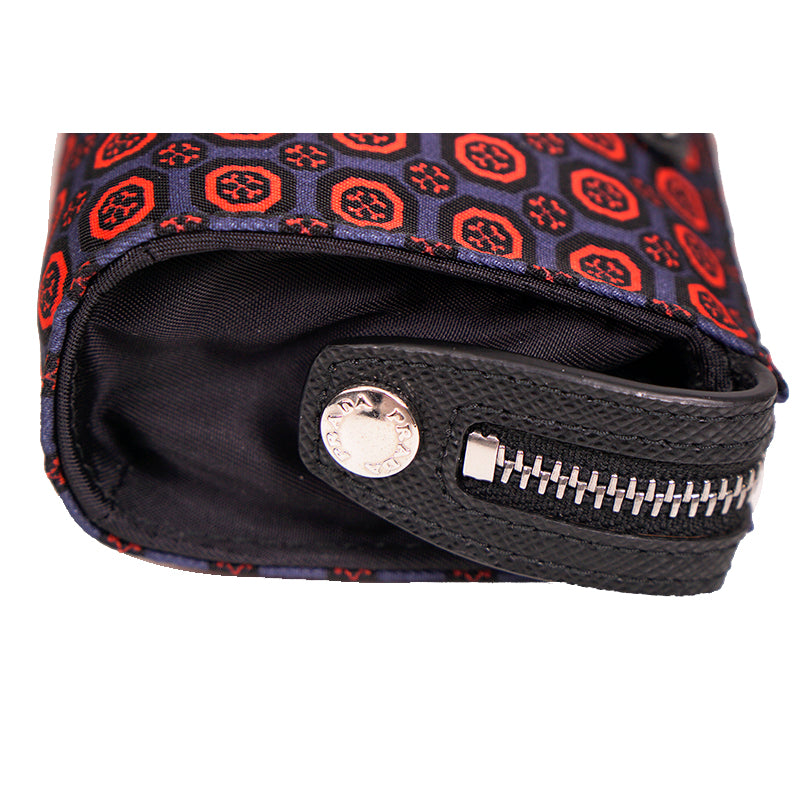 NEW $650 PRADA Red Gray NYLON Saffiano Key Chain Trick BAG CHARM Zip POUCH NIB
