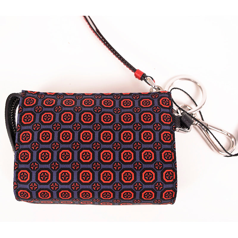 NEW $650 PRADA Red WALLPAPER TIE NYLON Saffiano Trim Key Chain Trick BAG CHARM