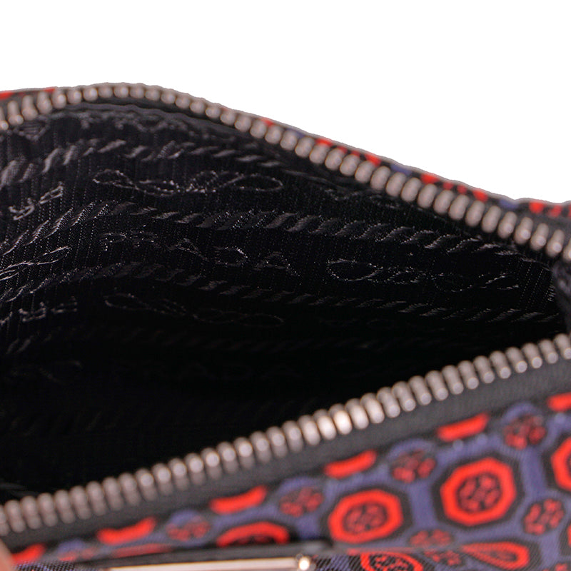 NEW $650 PRADA Red WALLPAPER TIE NYLON Saffiano Trim Key Chain Trick BAG CHARM