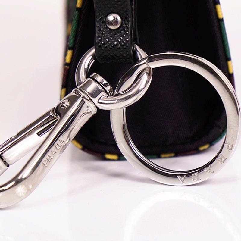 NEW $650 PRADA Blue PLAID NYLON Saffiano Key Chain Trick BAG CHARM Zip POUCH