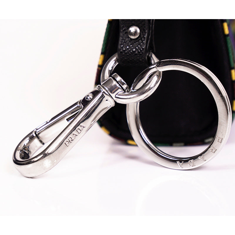NEW $650 PRADA Blue PLAID NYLON Saffiano Key Chain Trick BAG CHARM Zip POUCH