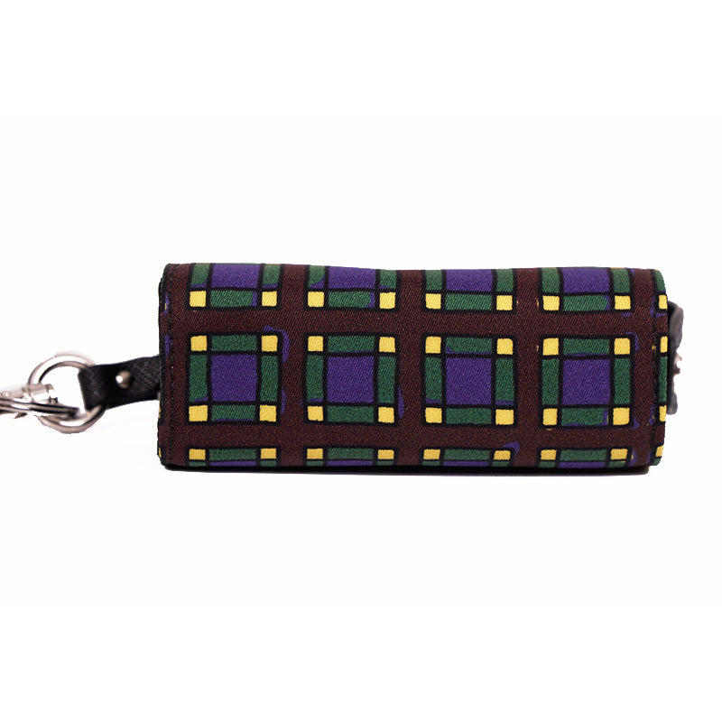 NEW $650 PRADA Blue PLAID NYLON Saffiano Key Chain Trick BAG CHARM Zip POUCH