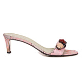 38.5 VINTAGE $835 PRADA Pink Silver Brocade CHUNKY BEADED Kitten Heel SANDALS