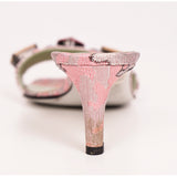 38.5 VINTAGE $835 PRADA Pink Silver Brocade CHUNKY BEADED Kitten Heel SANDALS