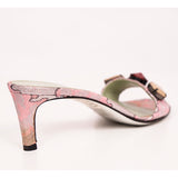 38.5 VINTAGE $835 PRADA Pink Silver Brocade CHUNKY BEADED Kitten Heel SANDALS