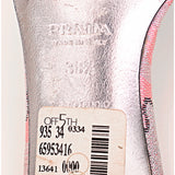38.5 VINTAGE $835 PRADA Pink Silver Brocade CHUNKY BEADED Kitten Heel SANDALS