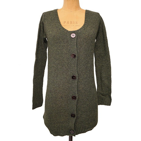 40 NEW $1190 PRADA Runway Olive Long CHUNKY KNIT 100% Wool Sweater CARDIGAN XS