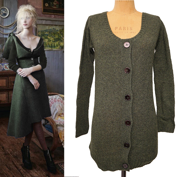 40 NEW $1190 PRADA Runway Olive Long CHUNKY KNIT 100% Wool Sweater CARDIGAN XS