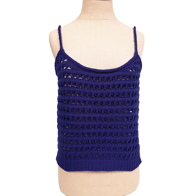 sz 38 NEW $1290 PRADA RUNWAY Vivid Blue CROCHET KNIT Resort LOGO in BACK TOP XS