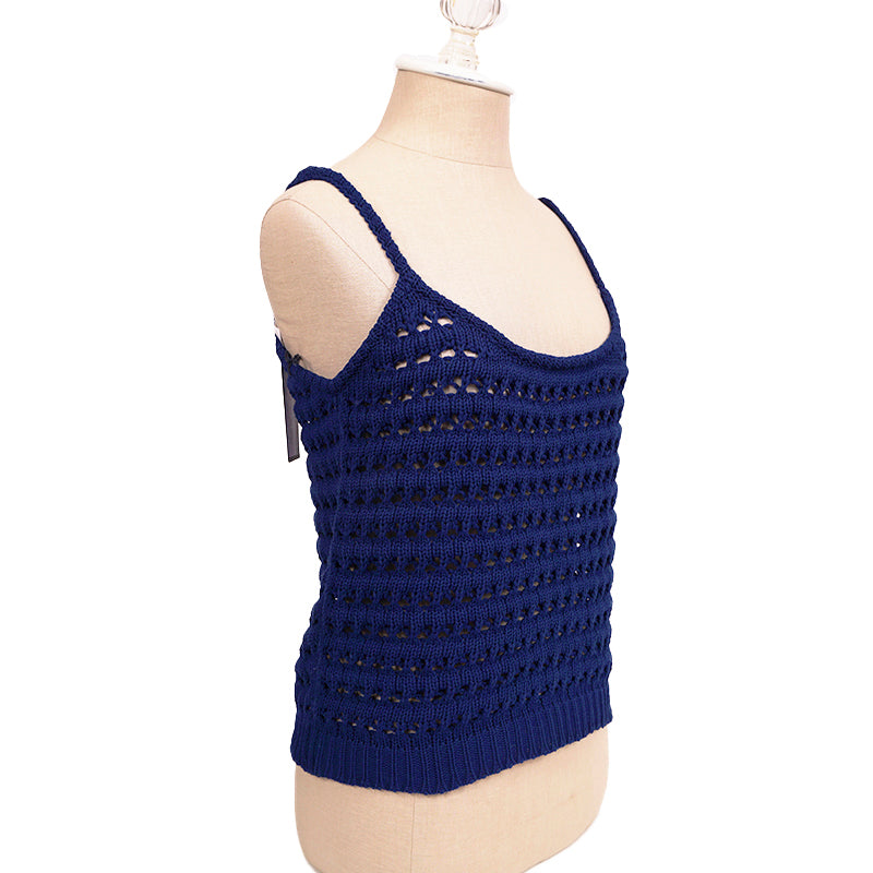 sz 38 NEW $1290 PRADA RUNWAY Vivid Blue CROCHET KNIT Resort LOGO in BACK TOP XS