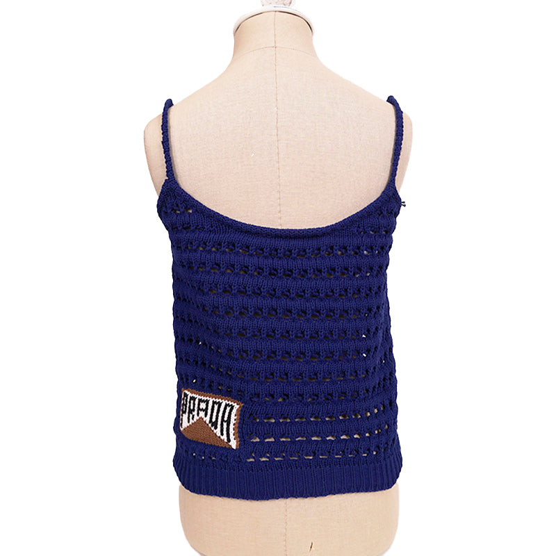 sz 38 NEW $1290 PRADA RUNWAY Vivid Blue CROCHET KNIT Resort LOGO in BACK TOP XS