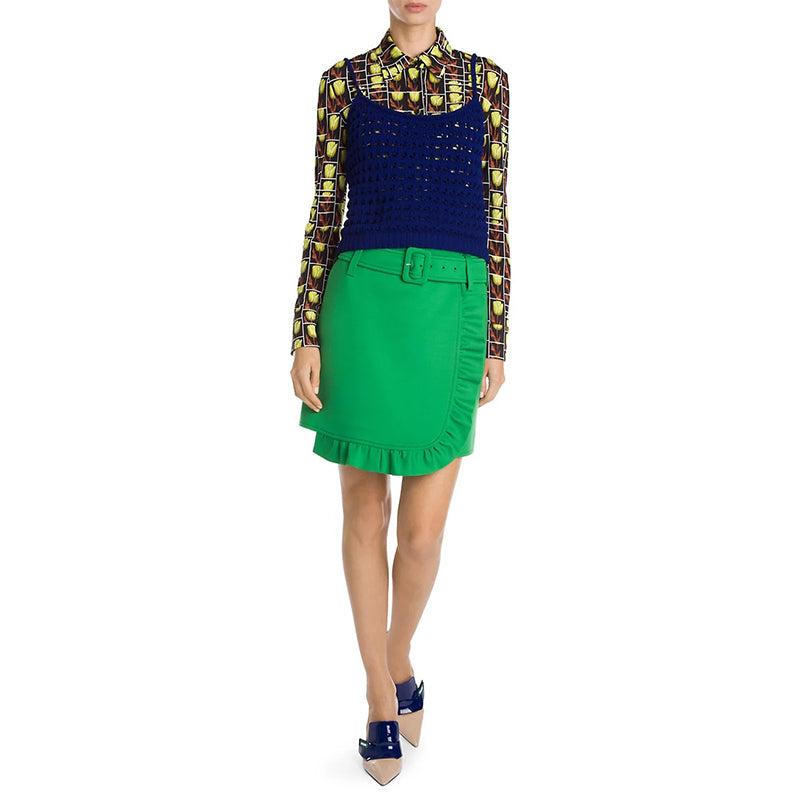 sz 38 NEW $1290 PRADA RUNWAY Vivid Blue CROCHET KNIT Resort LOGO in BACK TOP XS