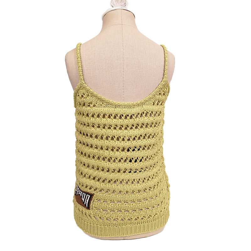 sz 38 NEW $1290 PRADA RUNWAY Acid Green CROCHET KNIT Resort LOGO in BACK TOP XS