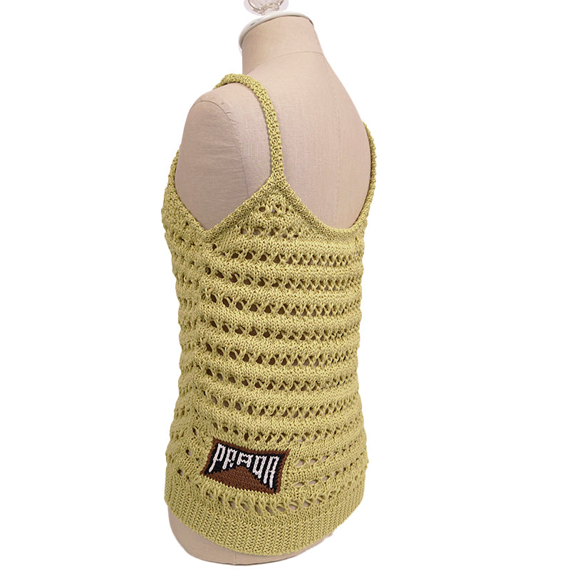 sz 38 NEW $1290 PRADA RUNWAY Acid Green CROCHET KNIT Resort LOGO in BACK TOP XS