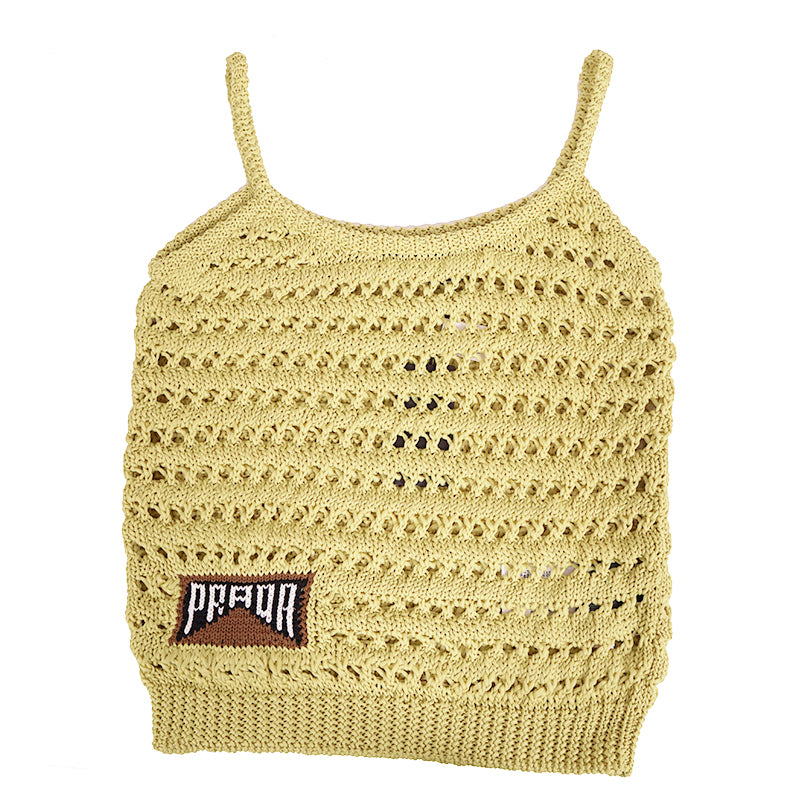sz 38 NEW $1290 PRADA RUNWAY Acid Green CROCHET KNIT Resort LOGO in BACK TOP XS