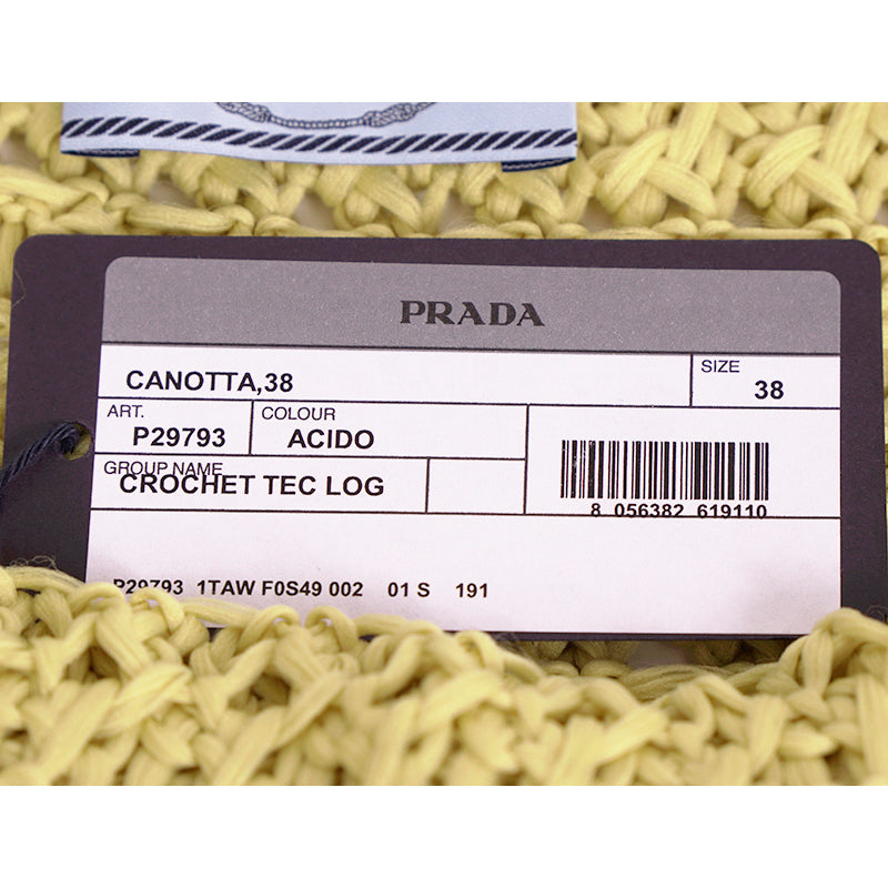 sz 38 NEW $1290 PRADA RUNWAY Acid Green CROCHET KNIT Resort LOGO in BACK TOP XS