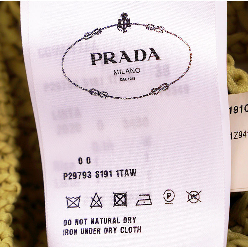 sz 38 NEW $1290 PRADA RUNWAY Acid Green CROCHET KNIT Resort LOGO in BACK TOP XS