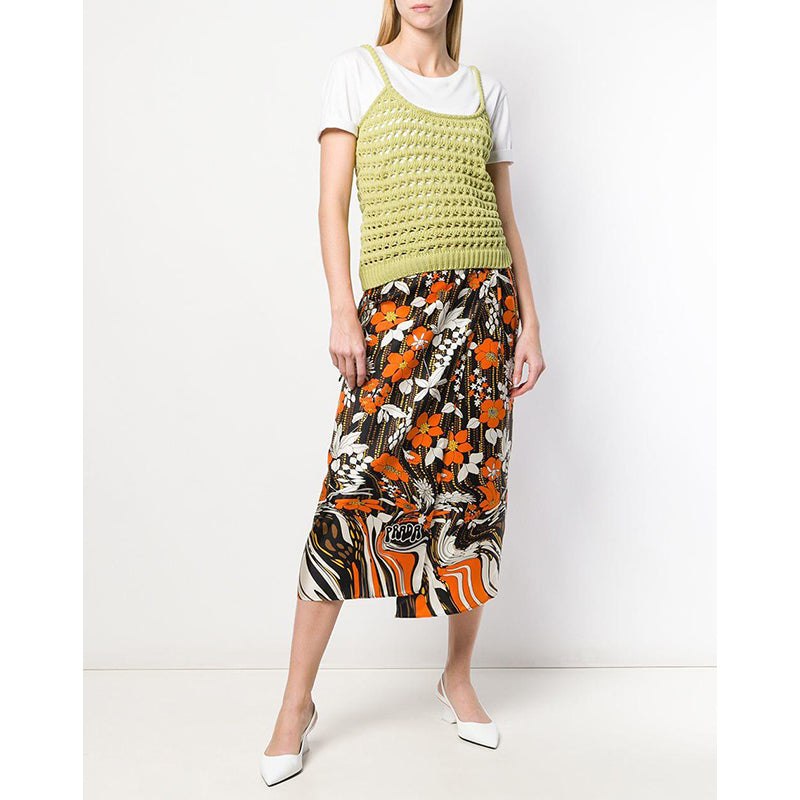 sz 38 NEW $1290 PRADA RUNWAY Acid Green CROCHET KNIT Resort LOGO in BACK TOP XS