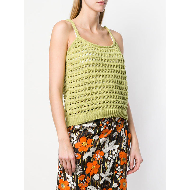 sz 38 NEW $1290 PRADA RUNWAY Acid Green CROCHET KNIT Resort LOGO in BACK TOP XS