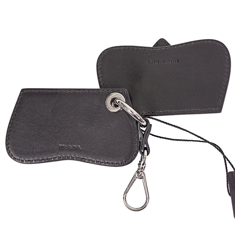 NEW $395 PRADA Blue Black Leather SIDONIE BAG SHAPED MIRROR Charm KEY RING NIB