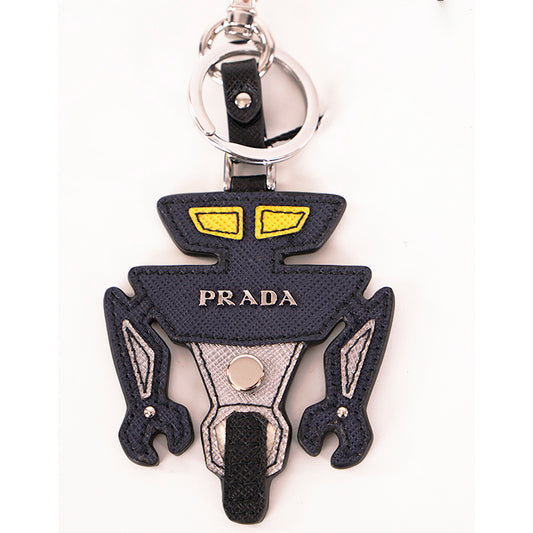 NEW $525 PRADA Blue ROBOT SAFFIANO LEATHER Silver Logo KEYCHAIN BAG TRICK
