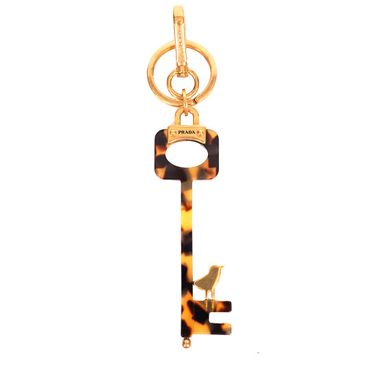NEW $440 PRADA RUNWAY Gold Tone Metal BIRD Faux Tortoise SKELETON KEY KEYRING