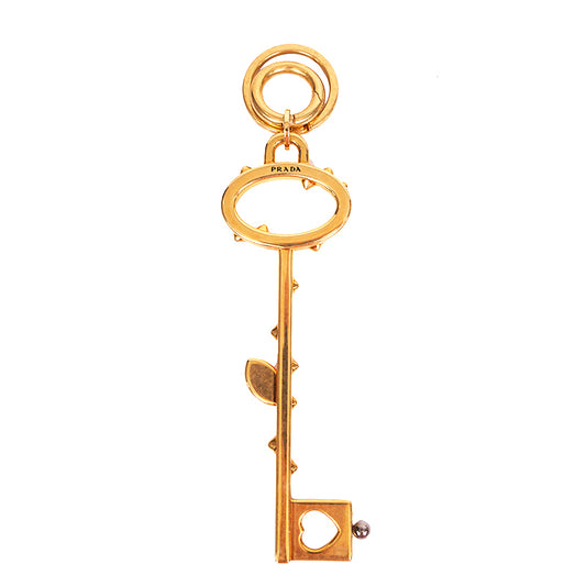 NEW $440 PRADA RUNWAY Gold Tone Metal FLOWER Thorns Logo SKELETON KEY KEYRING