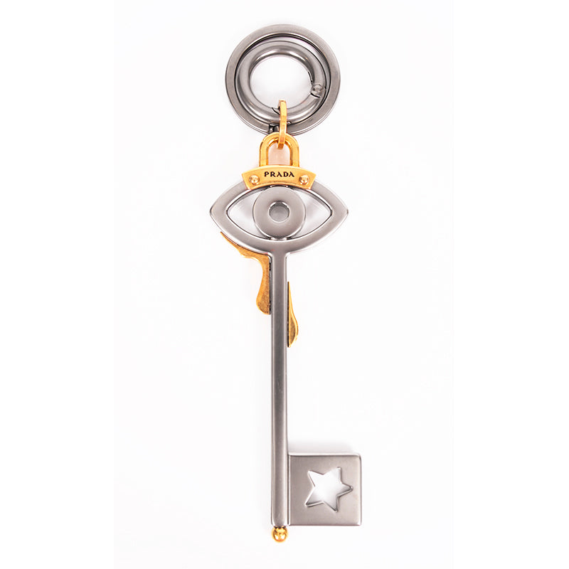 NEW $440 PRADA RUNWAY Silver Tone Metal EYE w/ TEARDROPS