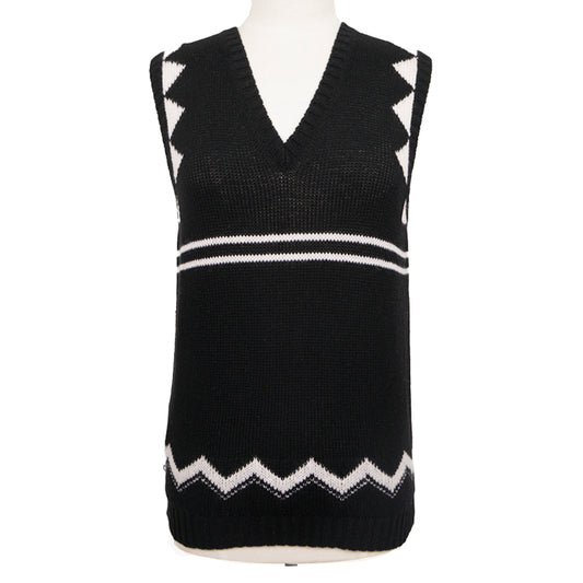 38 NEW $1,690 PRADA Black White 100% CASHMERE Modern Sleeveless KNIT TOP VEST XS