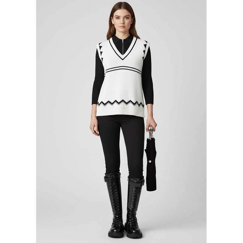 40 NEW $1,690 PRADA White & Black 100% CASHMERE Modern Sleeveless KNIT TOP VEST