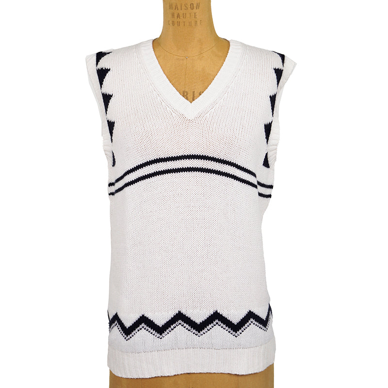 40 NEW $1,690 PRADA White & Black 100% CASHMERE Modern Sleeveless KNIT TOP VEST
