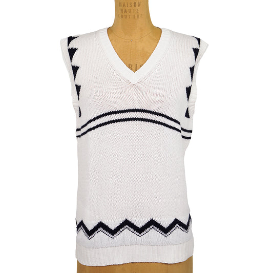40 NEW $1,690 PRADA White & Black 100% CASHMERE Modern Sleeveless KNIT TOP VEST