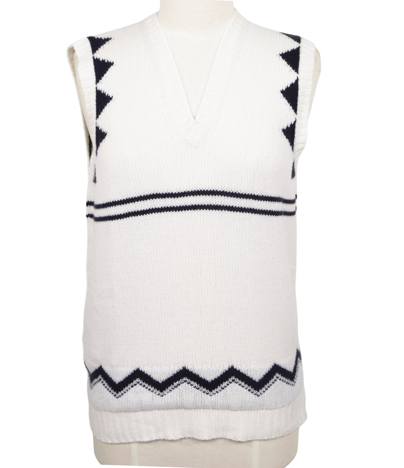 40 NEW $1,690 PRADA White & Black 100% CASHMERE Modern Sleeveless KNIT TOP VEST