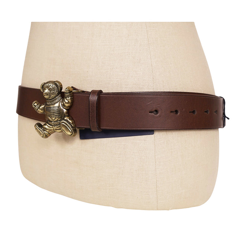 sz 38 NEW RALPH LAUREN POLO Men's Brown Leather TEDDY BEAR LOGO BUCKLE BELT NWT