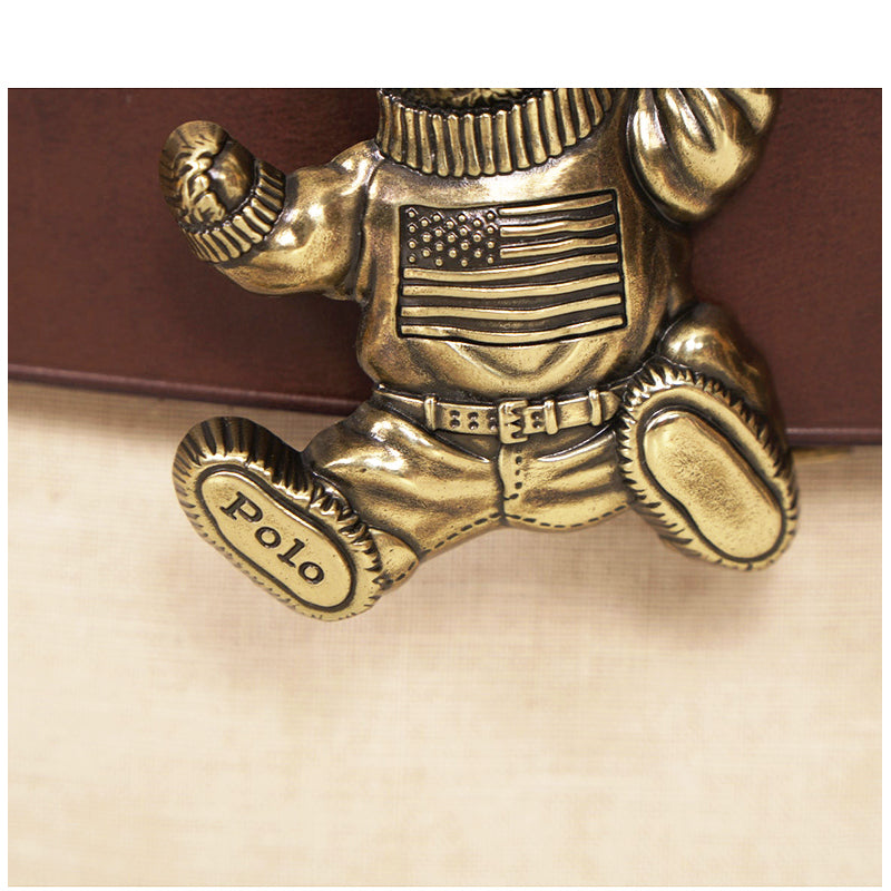 sz 38 NEW RALPH LAUREN POLO Men's Brown Leather TEDDY BEAR LOGO BUCKLE BELT NWT