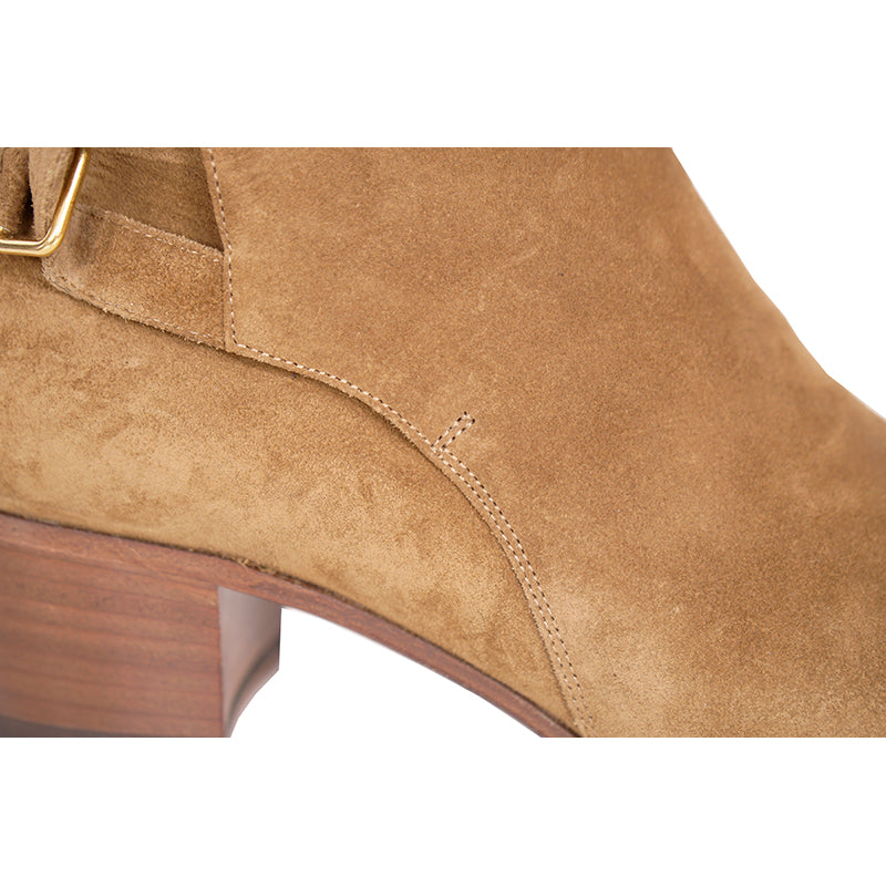 37 NEW $895 SAINT LAURENT Camel Brown Suede Leather West Jodhpur 40 Ankle BOOTS